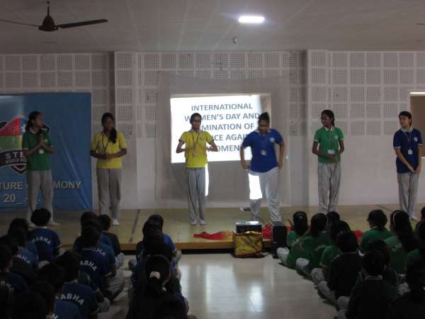  International Women’s Day was celebrated at STEM World School on 6th March,2020 from classes I – VIII through a special assembly. The celebration began with a speech on International Women’s Day and it was followed by a very heart-touching video on viole