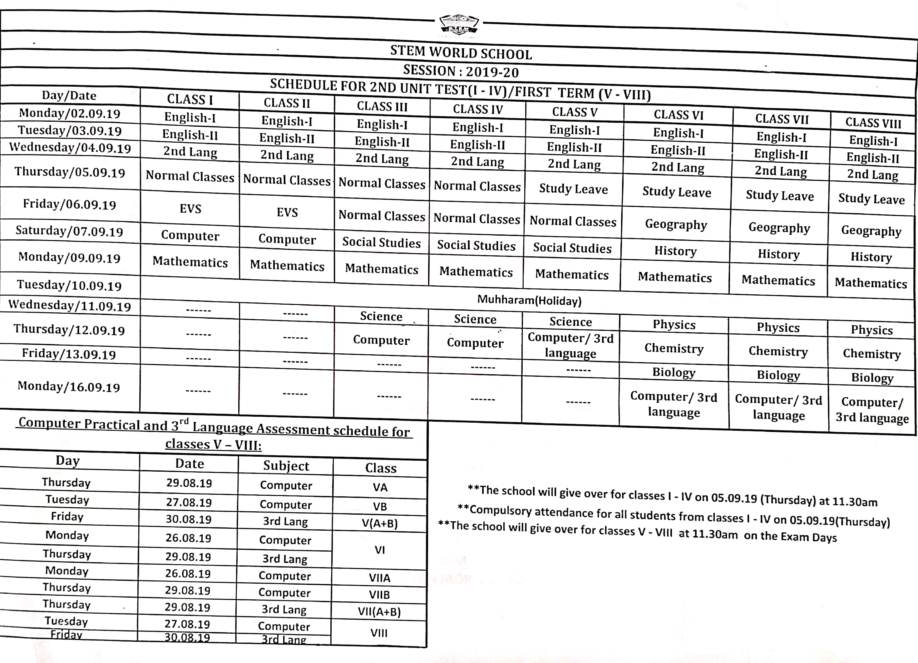 Exams Time Table